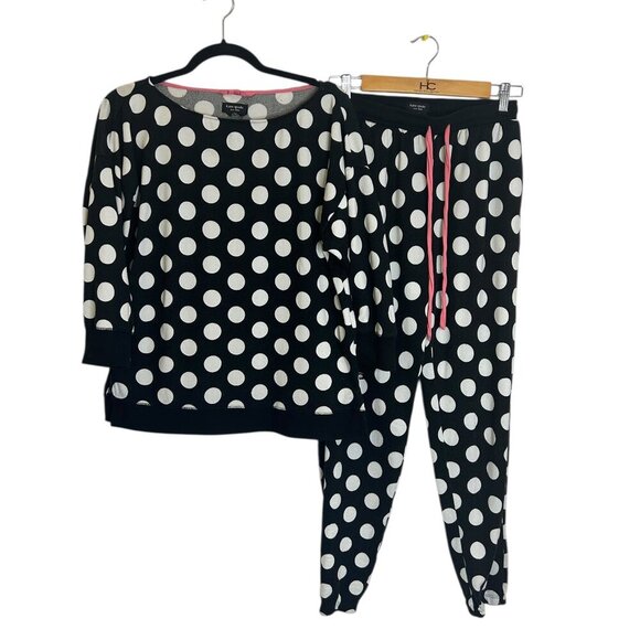 kate spade Other - Kate Spade Black White Polka Dot Pajama Lounge Wear Set Pockets Sz S Drawstring